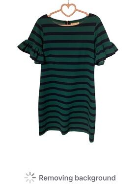 VINTAGE STS SAIL TO SANLE Green and Black Striped Ruffle Sleeve Shift Dress